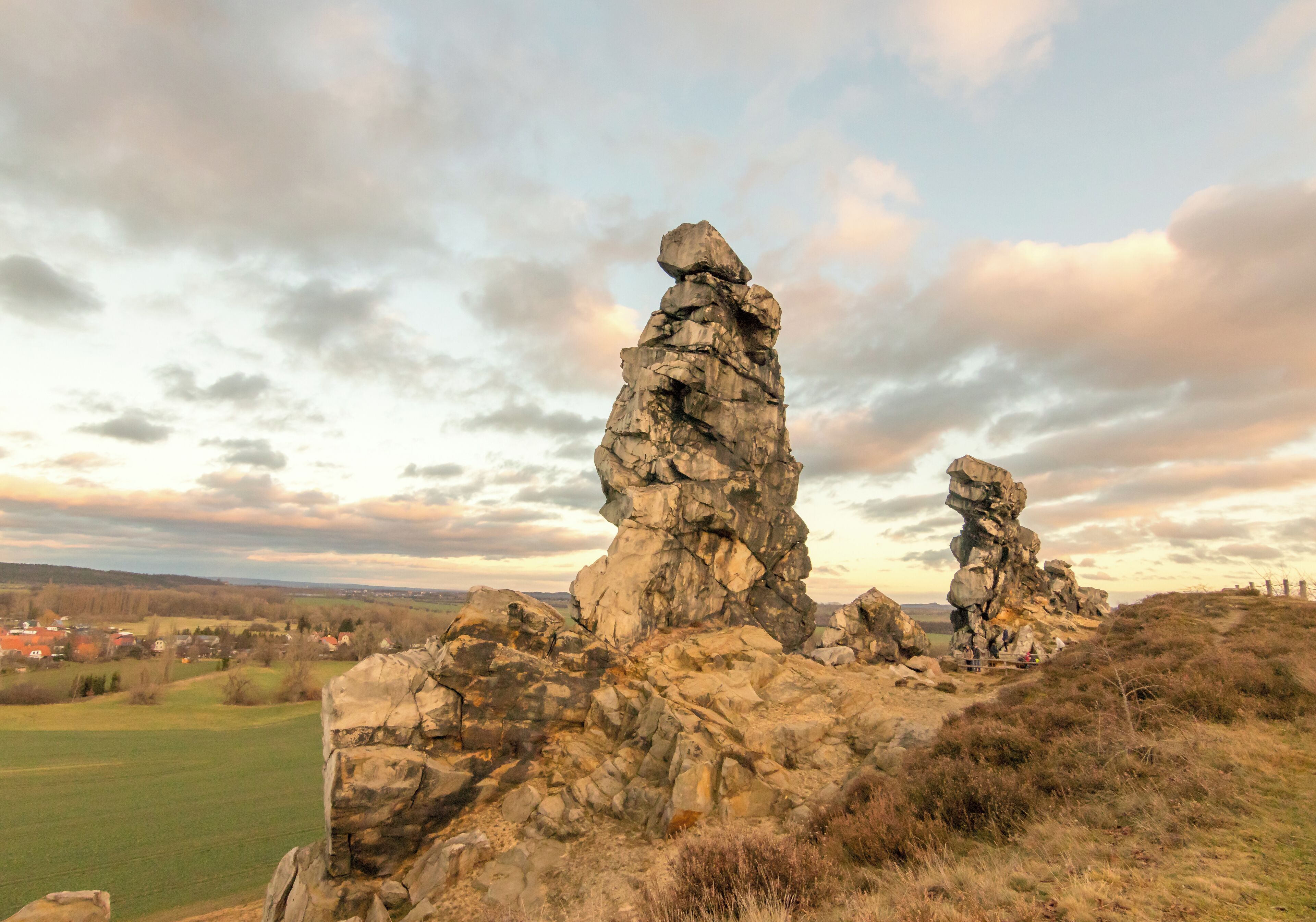 A rocky landscape with two prominent rock formations.