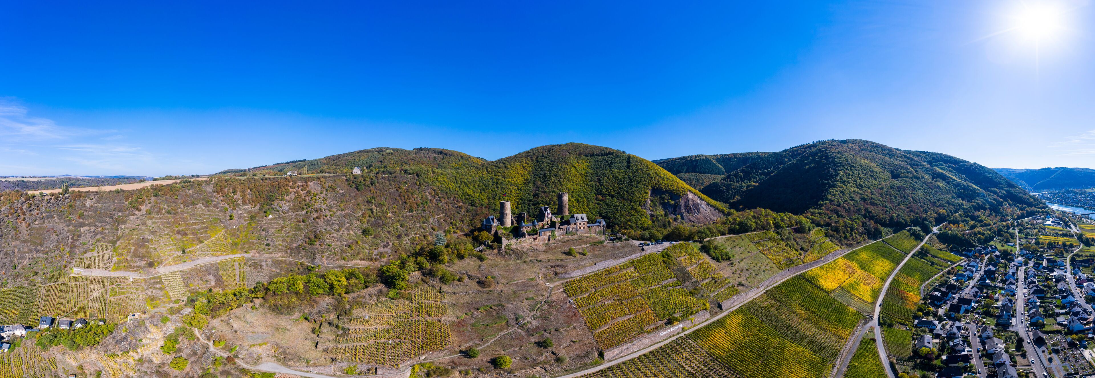 Alken mit Burg Thurant in den Weinbergen, Unterlauf Mosel, Landkreis Mayen – Koblenz, Rheinland-Pfalz, Deutschland
