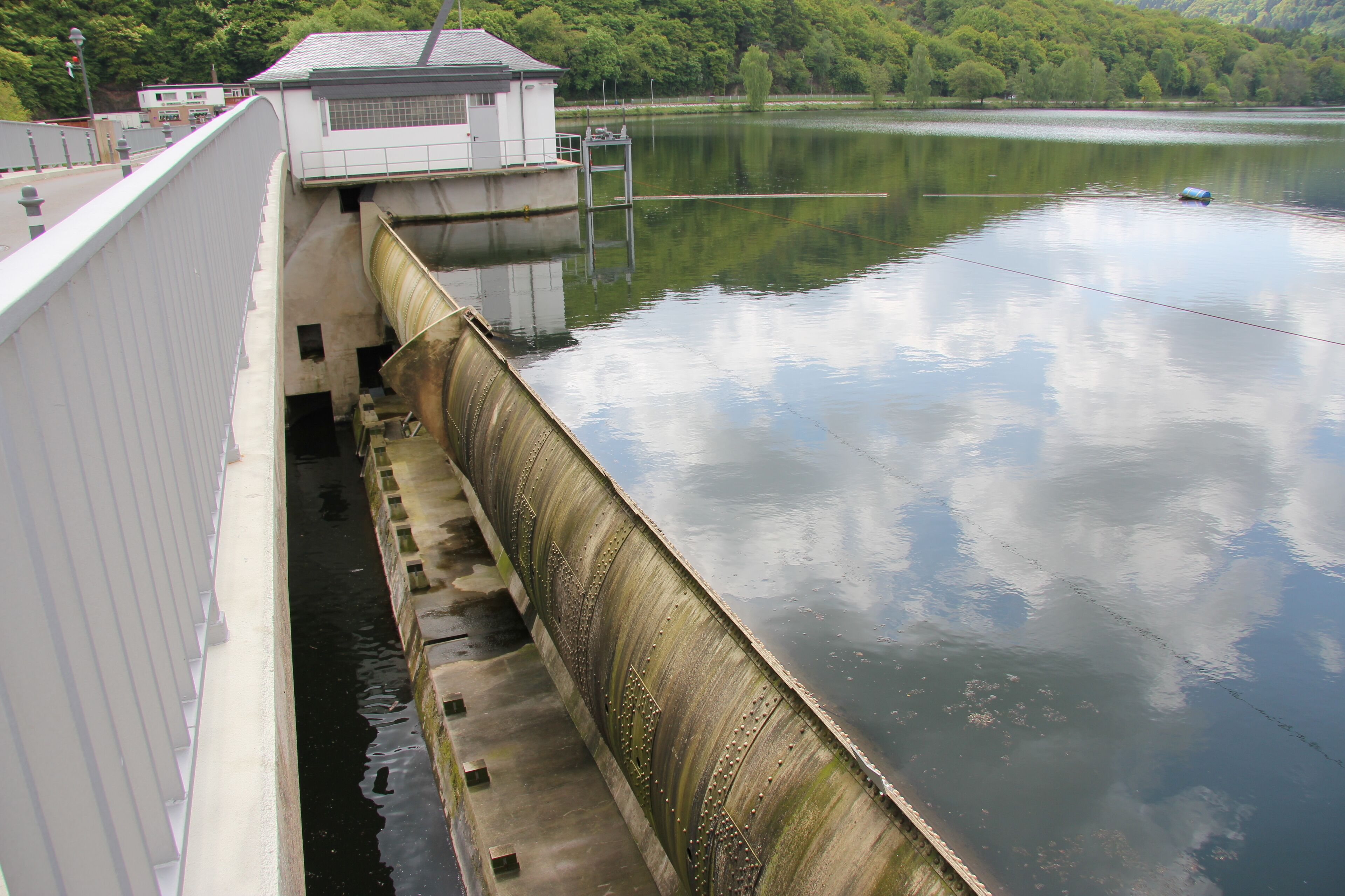 Fischbauchklappe am Wehr des Stausees Obermaubach