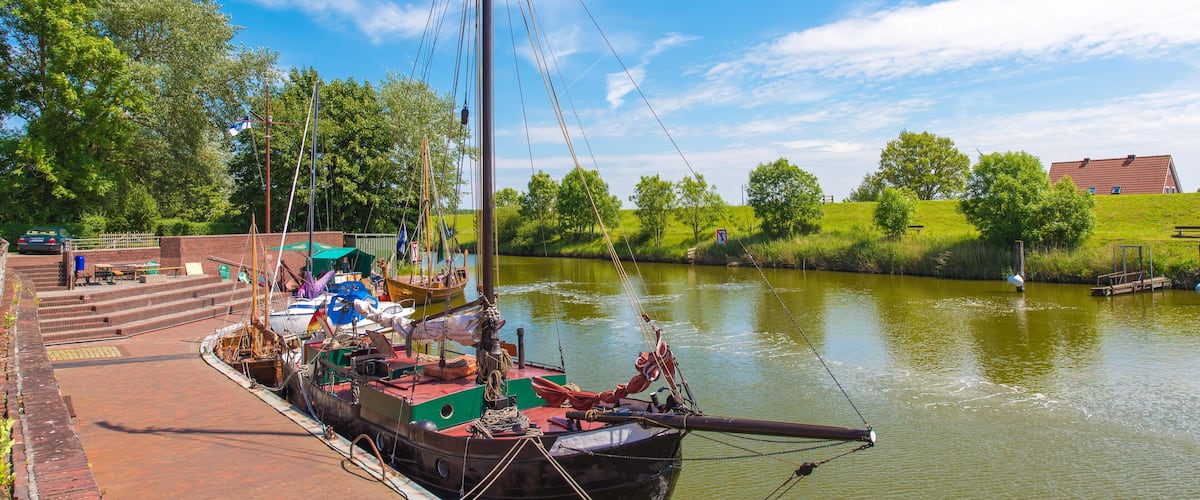 PAH2WD HOOKSIEL, WANGERLAND, GERMANY - JUNE 11, 2017: Old port. Copy space for text.