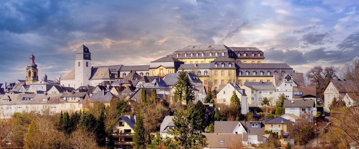 Panoramic view of the old town of Hachenburg, Rhineland-Palatinate, Germany.