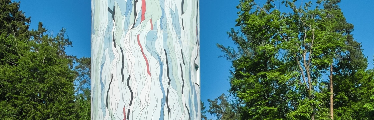 Old water tower, artist Diether F. Domes, Eriskirch, County Bodenseekreis, Baden Wurttemberg Germany