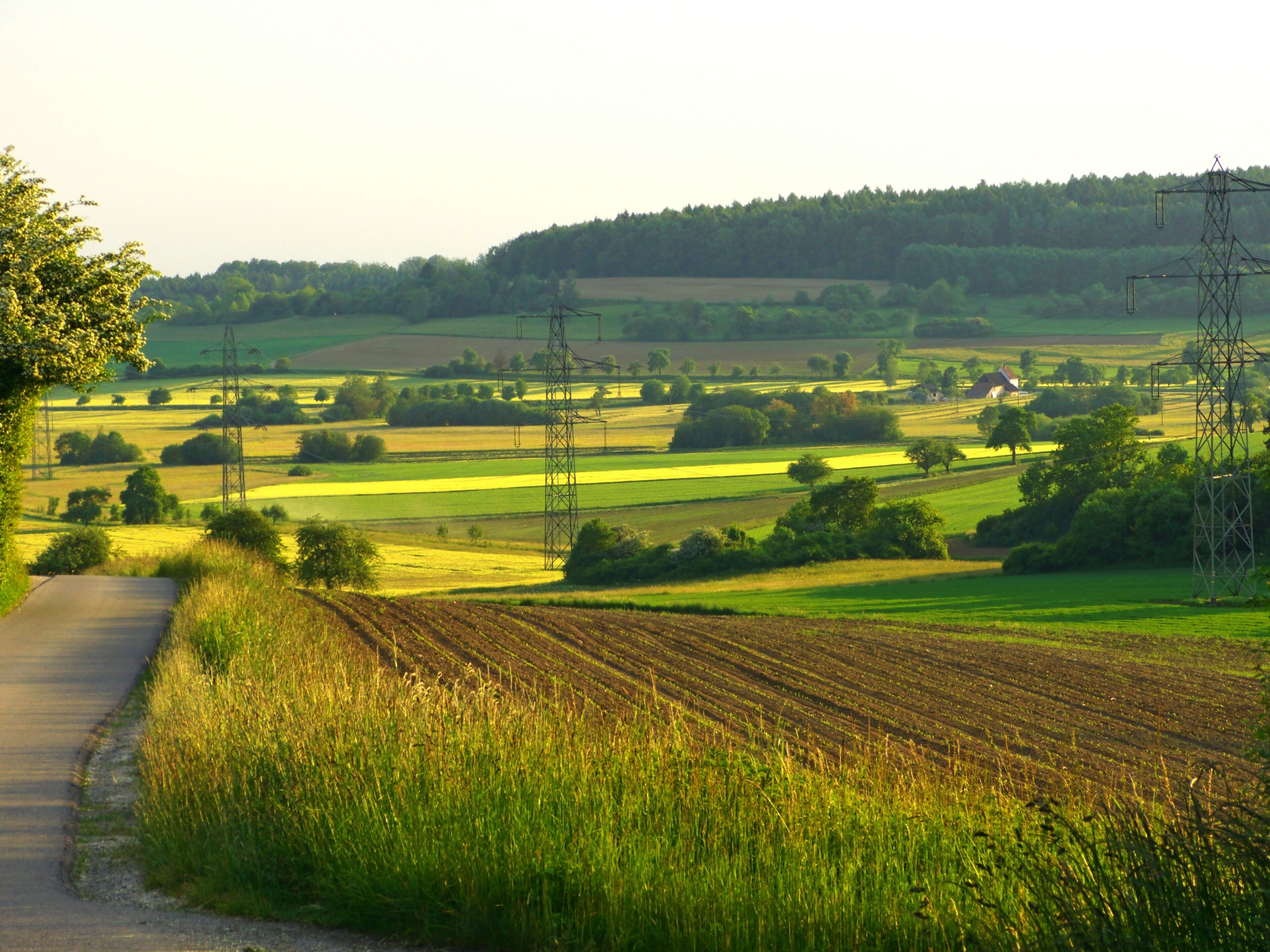 Landschaft in Eigeltingen; alte Masten der Leitung Herbertingen–Tiengen