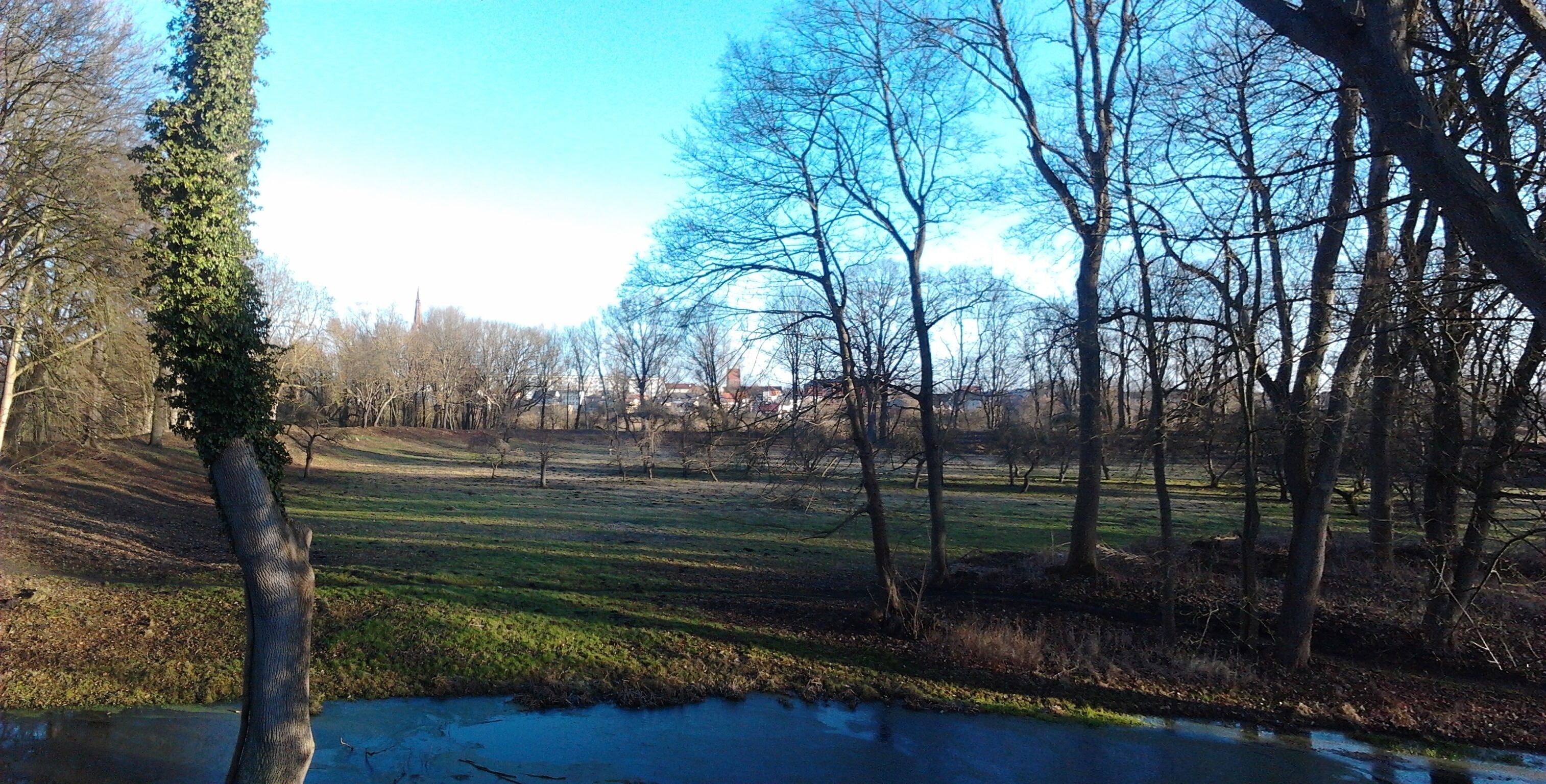 Haus Demmin, Blick von der Burg über die nördliche Vorburg und ihre Wallanlagen