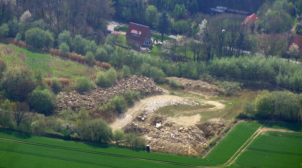 Steinbruch Dirks (Nottuln) in den Baumbergen. Die Aufnahme entstand während des Münsterland-Fotoflugs am 12. April 2014. This file was uploaded with Commonist.