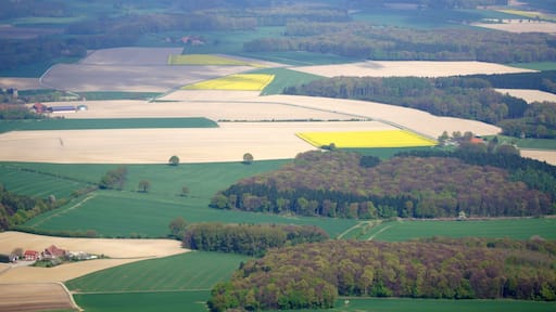 Landschaft am Aulendorfer Berg bei Billerbeck. Im Hintergrund Höpingen, zu Darfel (Rosendahl) gehörig. Die Aufnahme entstand während des Münsterland-Fotoflugs am 12. April 2014. This file was uploaded with Commonist.