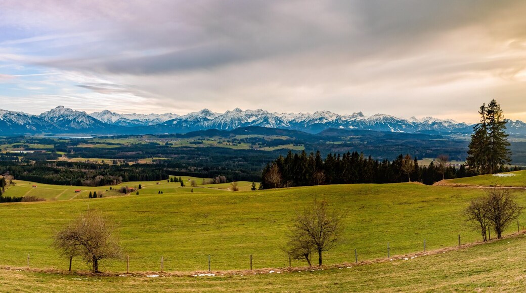 Alpenblick Panorama vom Auerberg, Bayern, Oberbayern, Allgäu, Deutschland