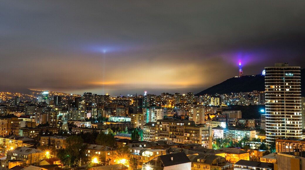 Dramatic night sky over Tbilisi city, Georgia