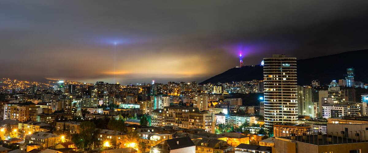 Dramatic night sky over Tbilisi city, Georgia