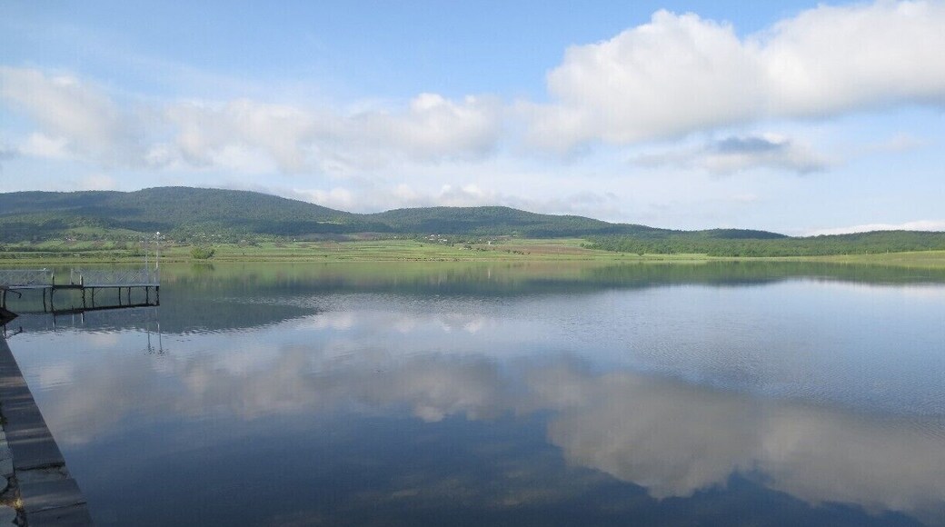 #Bazaleti View from a lake in the country of Georgia. This is the calm surface of a lake called Bazaleti.