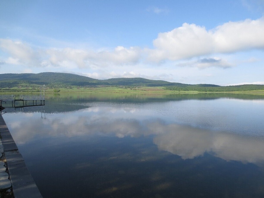 #Bazaleti View from a lake in the country of Georgia. This is the calm surface of a lake called Bazaleti.