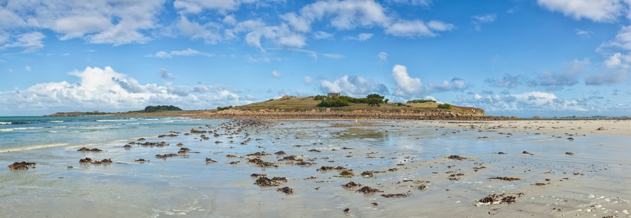 Panorama of Île de Siec, Brittany, at low tide