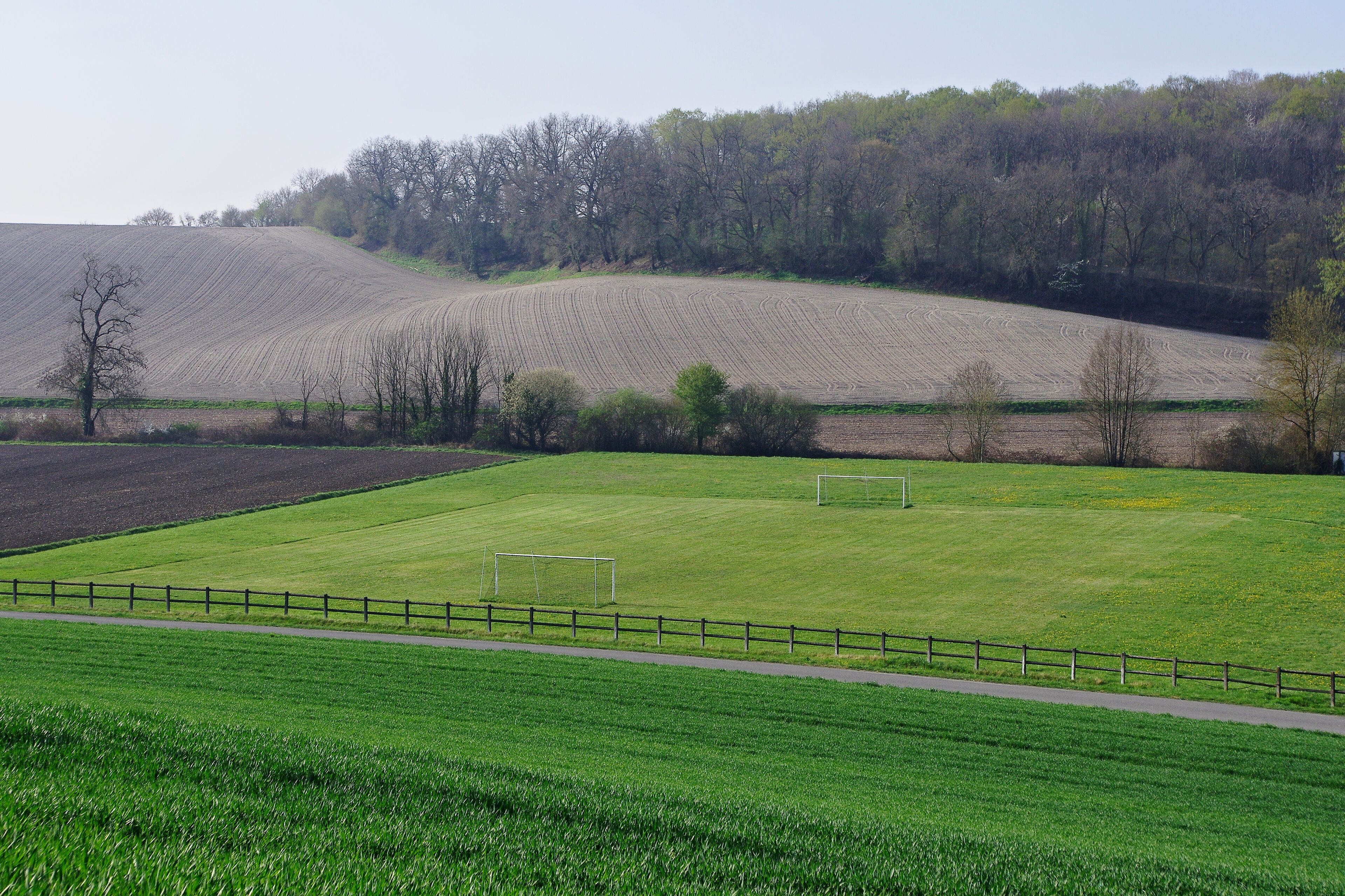 Rural soccer field, near road D 24, Salles-Lavalette, Charente, France.