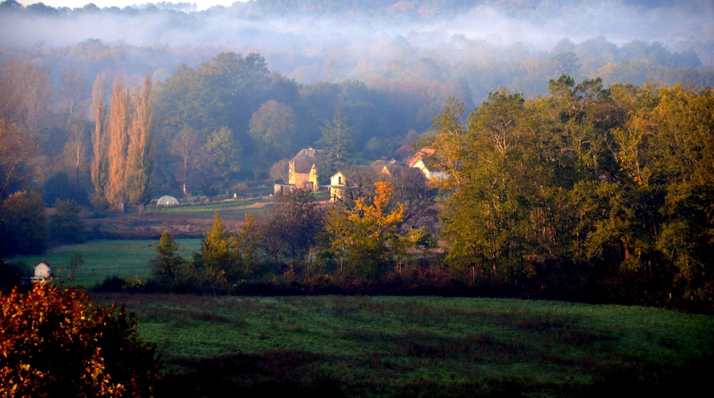 Morning fog over the fields at Liaubou-Bas Dordogne with nice autumncolours