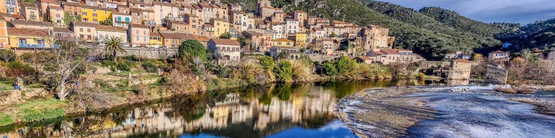 The village of Roquebrun in the St. Chinian wine district of France