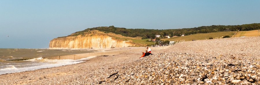 The beach at Quiberville. Quiberville is a commune in the Seine-Maritime department in Normandy, France.