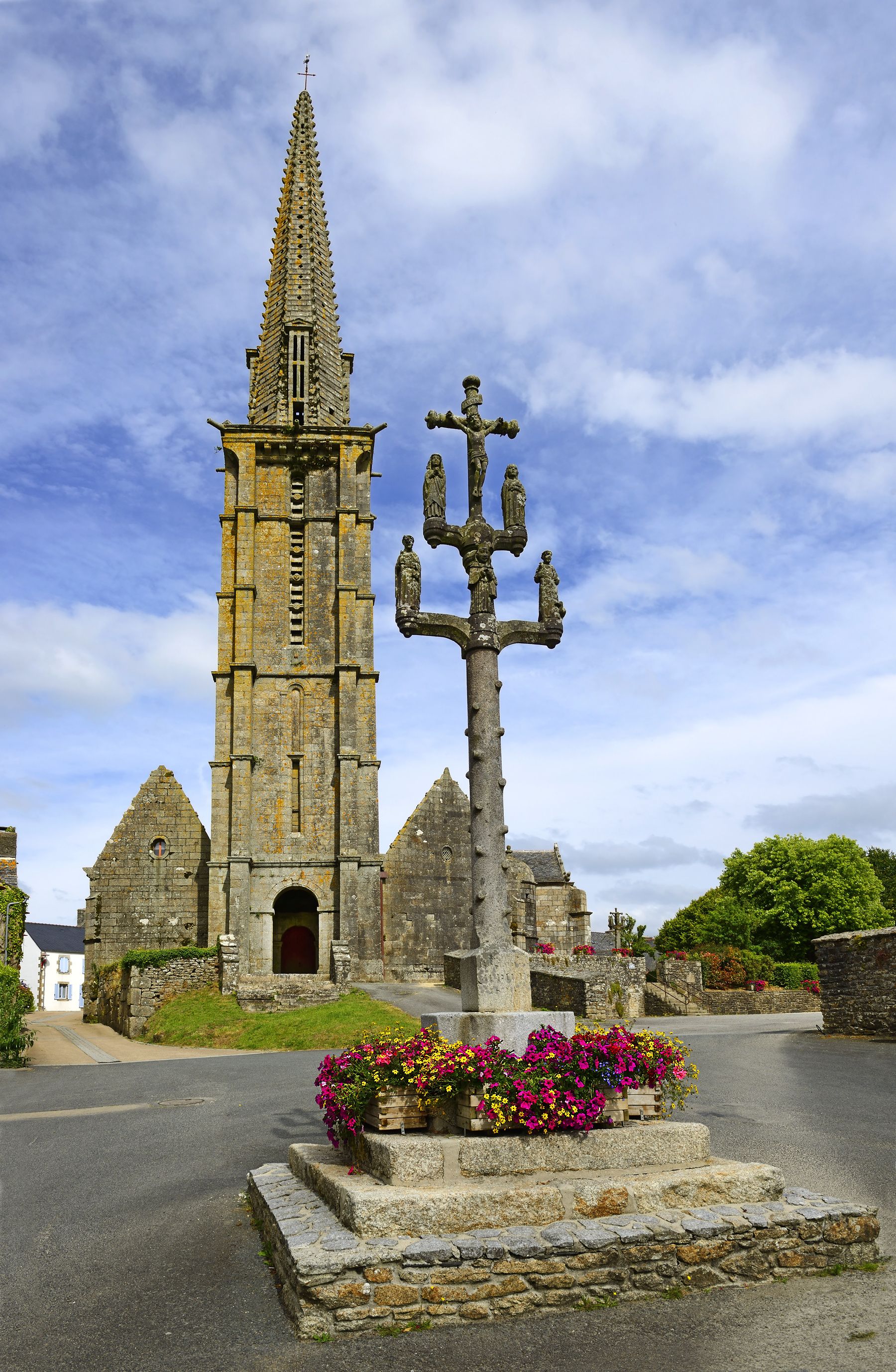 Plouneour-Menez, France. Church of Parish close (Enclos paroissial), architectural element typical of Brittany in north-western France, Finistere department