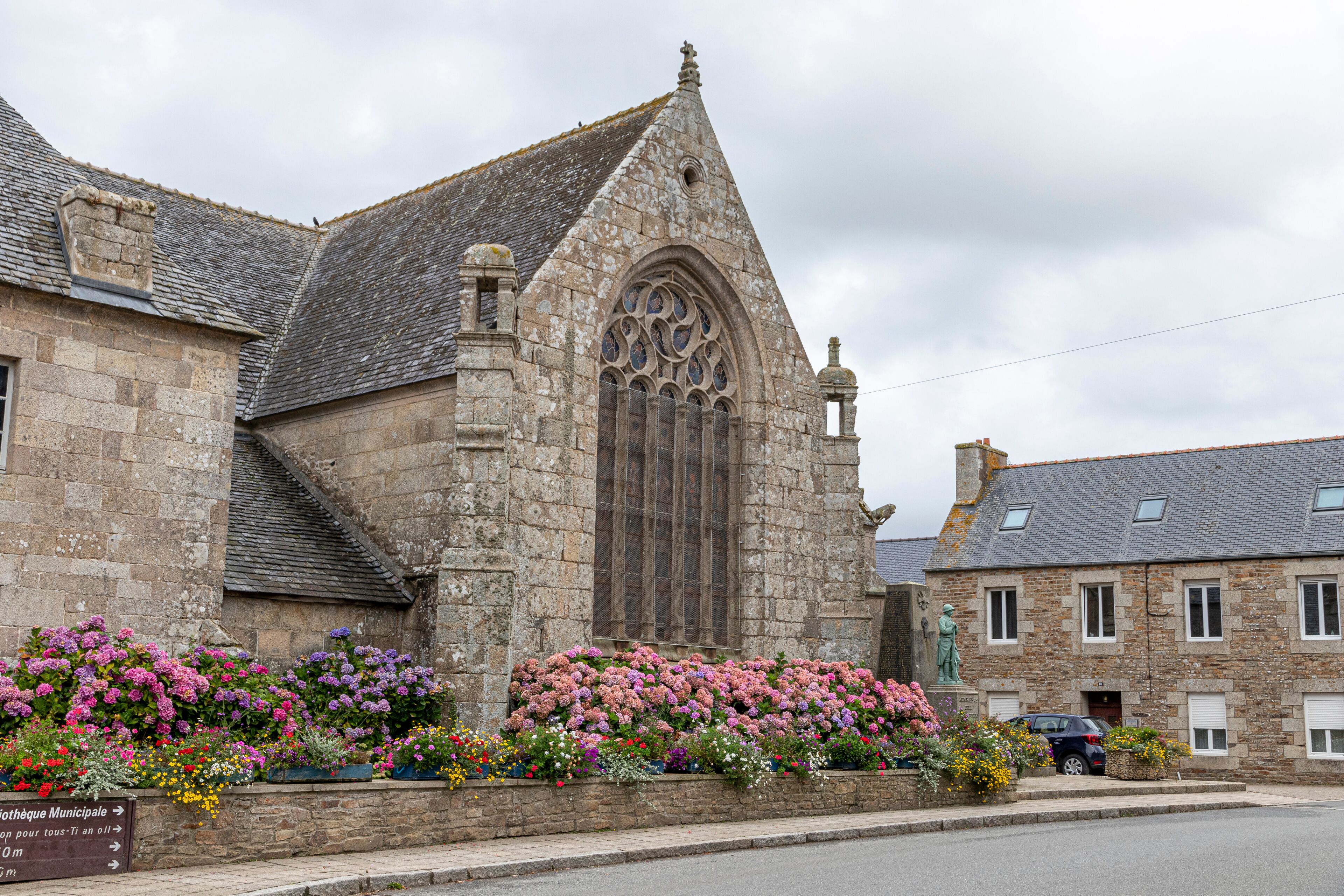 Ploumilliau (Plouilio), France. The Eglise Saint-Milliau (St Miliau Church), a Roman Catholic Gothic temple in this small town of Brittany