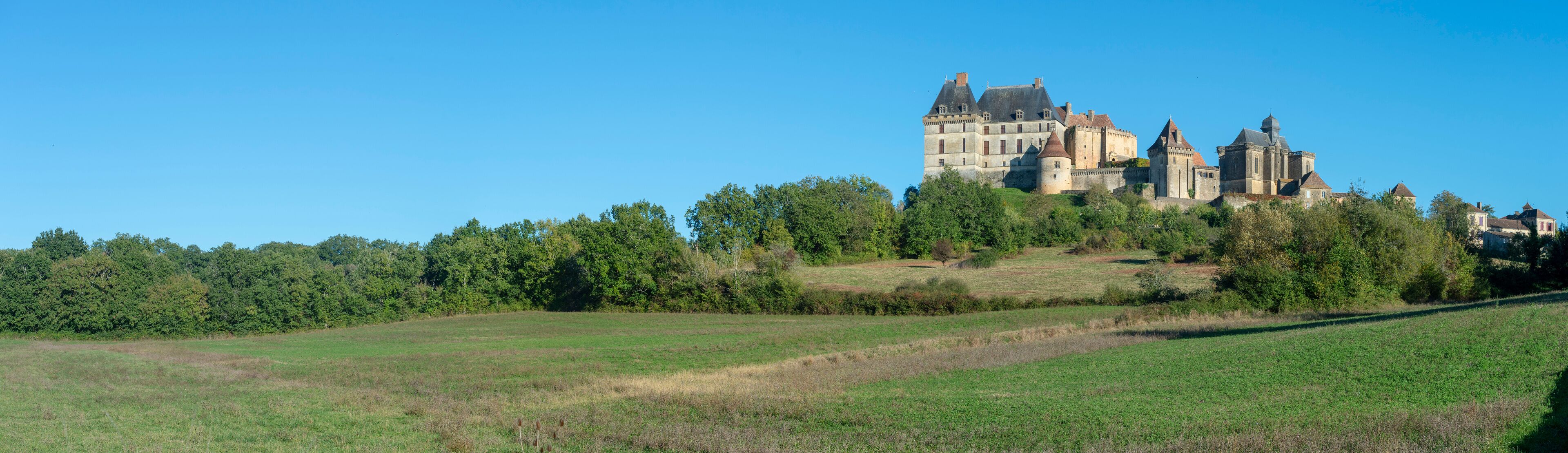 The hill top village and castle of Biron in the Dordogne region of south west France