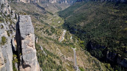 This is just one of many spectacular views from a walk entitled "Pas Du Loup". We started at Capluc, a cross on a peak above Le Rozier and did the entire circuit. It's still comfortably in my top ten all time great walks.
If you suffer acrophobia it's one to be avoided. The area is also something of a mecca for rock climbers.
The whole Goreg du Tarn is a special place for me because the tourist buses don't go there and it's reputedly the deepest gorge in Europe.