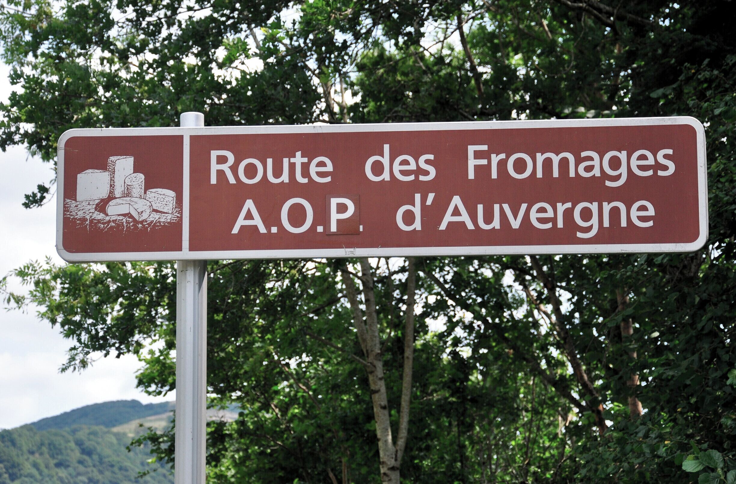 A sign for Route des Fromages A.O.P. d'Auvergne.