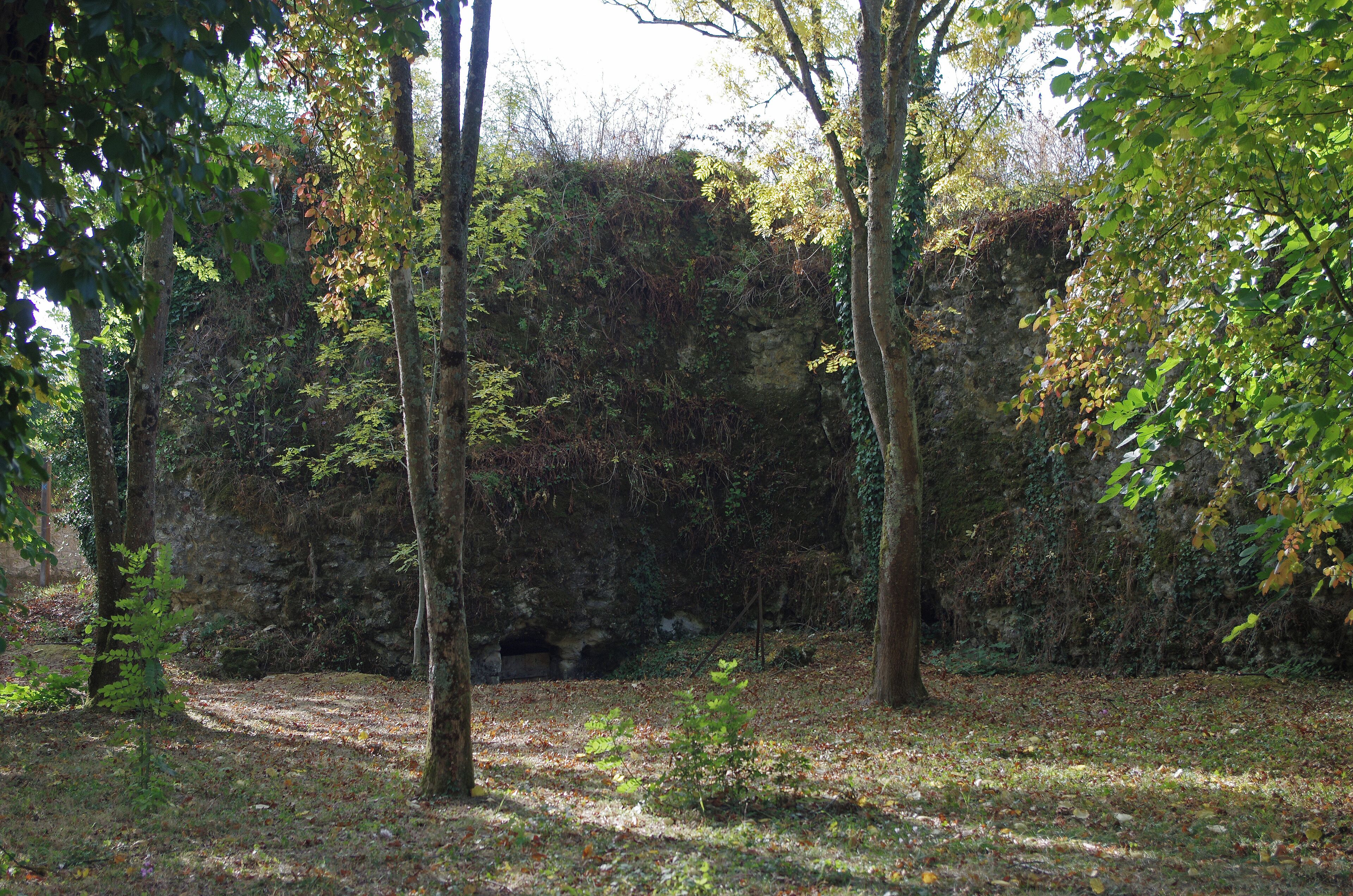 Larçay (Indre-et-Loire). Cave creusée dans le fortin au XIXe siècle. Le Castellum de Larçay. Il s'agit d'une fortification militaire gallo-romaine du IIIe siècle, c'est à dire du Bas-Empire. Le Castellum domine la vallée du Cher et le grand axe de communications de Bourges à Tours*. Le Castellum est le fortin gallo-romain le mieux conservé de la région et sans doute du Nord de la Gaule. Les murs dont on voit encore les pierres de petit appareil* liées par du mortier, peuvent expliquer en partie cette conservation. Beaucoup d'édifices anciens ont été détruits non seulement par le temps, mais aussi par les populations qui utilisaient ces édifices comme carrières de pierres prètes à l'emploi. Le petit appareil ne pouvant livrer que des moellons de piètre qualité après de gros efforts pour les libérer du mortier, a pu dissuader la récupération donc la destruction de l'édifice. Les 21 monnaies récoltées à l'intérieur du fortin s'échelonnent entre 120 et 320 après J.C... Un bâtiment découvert au nord-est du castellum et plusieurs fosses et sépultures à l'intérieur, attestent d'une réutilisation du site de la période mérovingienne jusqu'au XVe siècle. Le Castellum est un quadrilatère d'environ 80 m sur 70 m. Il est possible qu'il n'y eut jamais de muraille du côté nord, côté vallée. A proximité, au sud-est du Castellum, se trouvait une grande villa* romaine dont les vestiges ont totalement disparus lors de la construction d'un lotissement dans les années 1970. L'examen de fragments de céramiques récupérés en 1975 confirme une occupation au IIe siècle. Des éléments d'édifices antérieurs, des tronçons de colonnes par exemple, ont été utilisé à certains endroits dans les fondements du castellum, celui-ci est donc bien postérieur à la villa. Route de Bourges (Avaricum), capitale des Bituriges, à Tours (Caesarodunum), capitale des Turones, par deux stations intermédiaires (Mansiones), Gièvres/Chabris (Gabris) et Thésée/Pouillé(Tasciaca). "petit appareil", maçonnerie utilisant de petites pierres (8 à 16 cm.) La villa rustica était avec l'ensemble des bâtiments destinée à l'exploitation d'un domaine agricole. www.ville-larcay.fr/larcay/tourisme/le-castellum fr.wikipedia.org/wiki/Castellum_de_Lar%C3%A7ay