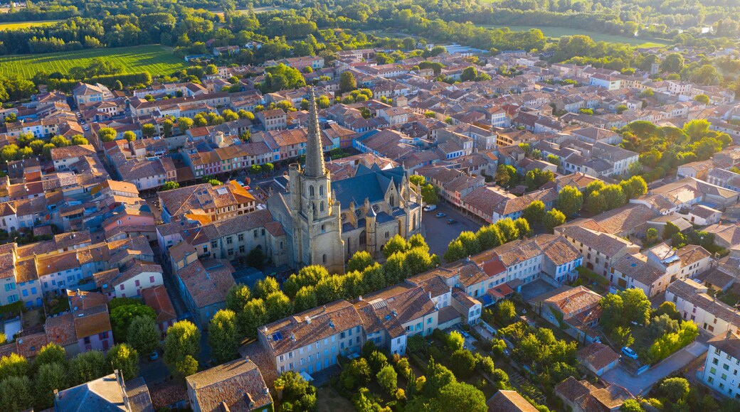 Aerial view of Mirepoix commune in Haute-Garonne department, southwestern France