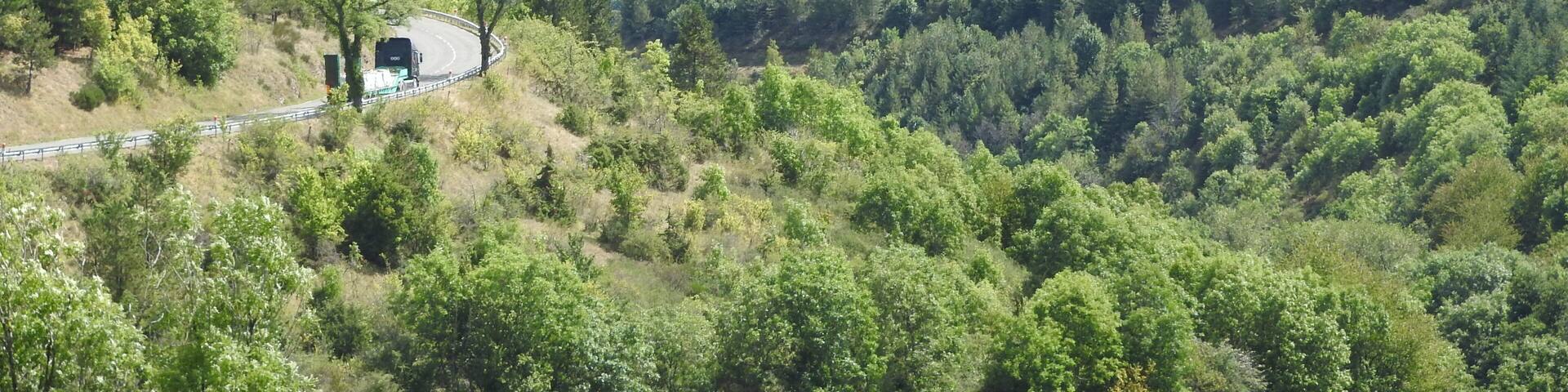 The N106 passes from Nimes via Alès to Mende. This is the Cevennes. It follows the valley of the Gardon, and crosses over the Col de Jalcreste to the valley of the Tarn, and Florac. Near the village of Montmirat it crosses into the watershed of the Lot. On the N106 climbing to Montmirat