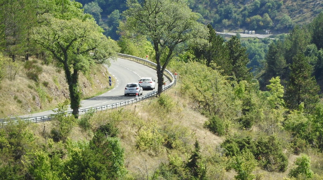 The N106 passes from Nimes via Alès to Mende. This is the Cevennes. It follows the valley of the Gardon, and crosses over the Col de Jalcreste to the valley of the Tarn, and Florac. Near the village of Montmirat it crosses into the watershed of the Lot. On the N106 climbing to Montmirat