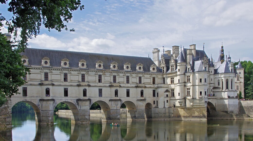 Le Château de Chenonceau. Le Château de Chenonceau restauré après trois ans de travaux. > 3 ans de travaux sur le logis Bohier et le bout de la galerie, rive gauche. > 4,8 millions d'euros, montant total des travaux subventionnés à 33 % par l'État, le reste étant financé par la société familiale propriétaire du domaine. > 40 % du coût est consacré à la maçonnerie, taille de pierre, 18 % à la couverture, 10% à la charpente et 7 % aux vitraux, ferronnerie et peinture. > 90.000 € le coût des filets trompe l'œil pour cacher les échafaudages. > 48 personnes en effectif moyen en permanence sur le chantier. > 35.000 heures de travail au total pour les échafaudeurs, maçons et tailleurs de pierre. > 60 tonnes d'échafaudage soit 6.000 pièces, tubes, barres et plateformes, sur28 mètres de haut, ont été posés, démontés et remontés sur la tranche suivante. Le coût de l'échafaudage représente 25 % du coût total. > 2 tonnes de pierres neuves mais aussi 40.000 ardoises, 6 tonnes de feuilles de plomb. > 2.000 m2 de charpente en chêne ont été rénovés.(La Nouvelle République du 7 mars 2012)