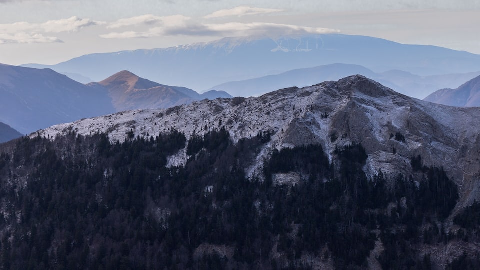 View of a winter landscape in the Drôme Provençale near Dieulefit