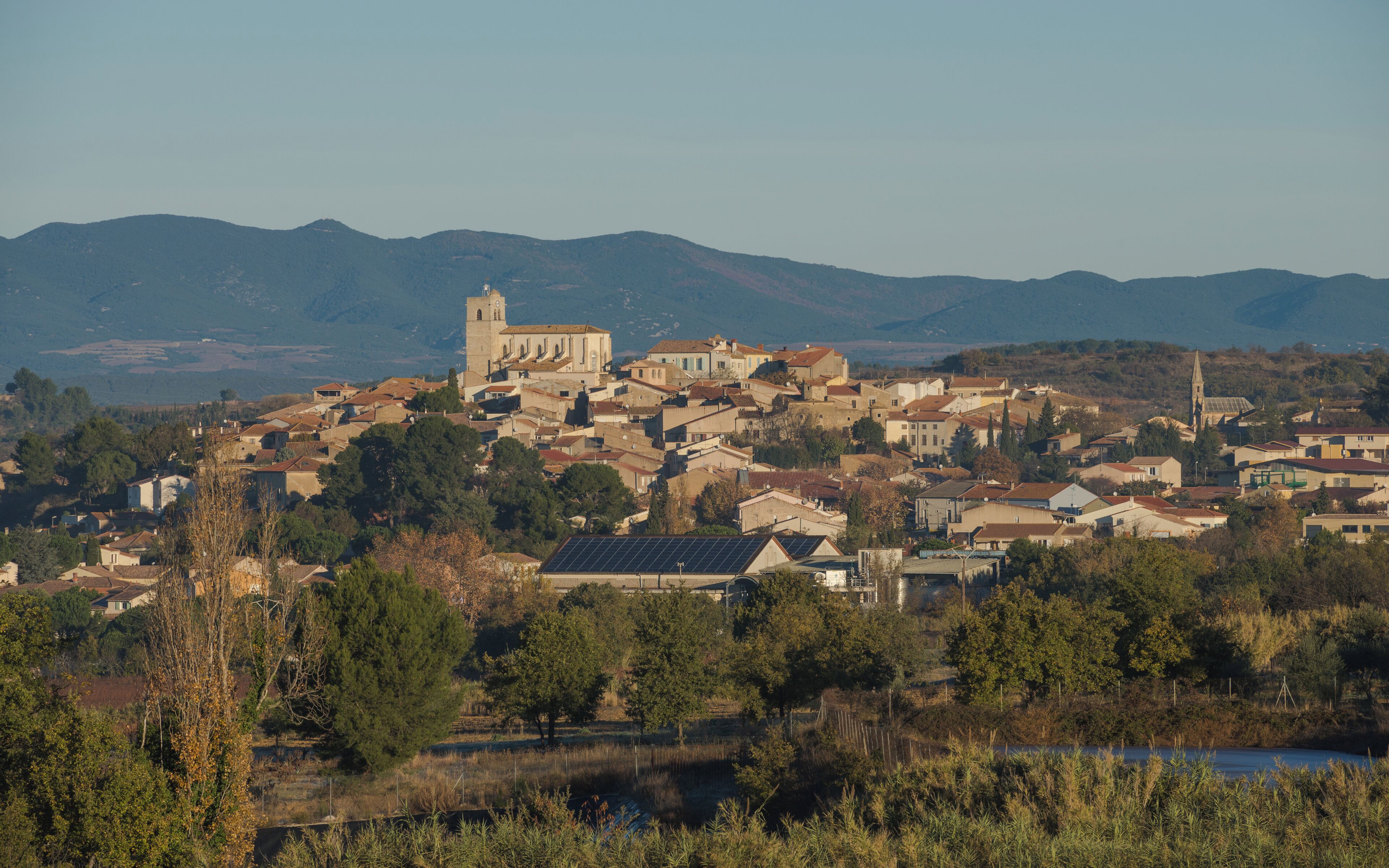 The historic part of the village built on a hill. Corneilhan, Hérault, France.
