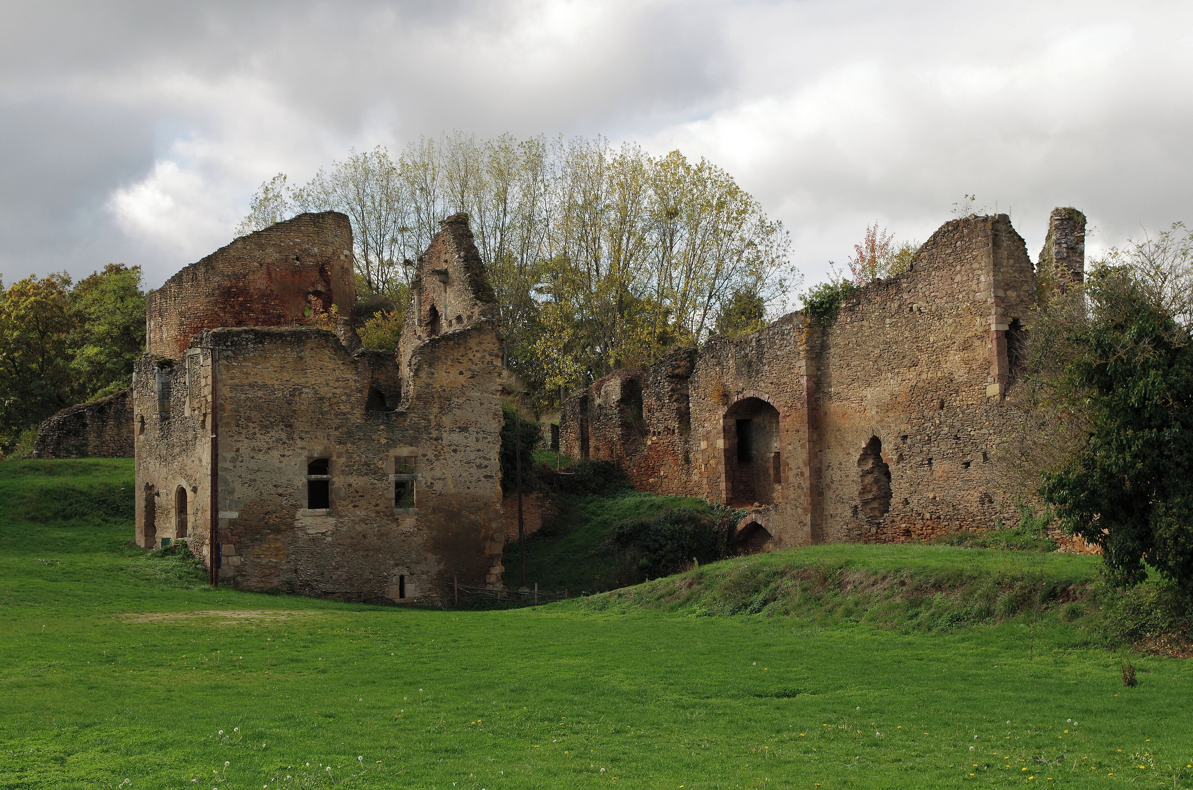 Cluis-Dessous (Indre) Le château domine la vallée de la Bouzanne. Cette forteresse des XIIème et XVème siècles renferme un châtelet d’entrée avec des vestiges du pont-levis flanqué de tours, un donjon du XIIème siècle sur motte, une enceinte et un corps de logis des XIVème et XVème. Elle domine la Vallée de la Bouzanne. La chapelle castrale, serait romane. La forteresse protégeait la frontière entre le royaume de France et le duché d'Aquitaine. L'aspect pédagogique du lieu est indéniable. Les restaurations sont heureusement discrètes. Le premier seigneur connu de Cluis est Giraud (vers 1000 - 1040), probable vassal de Déols. Le second seigneur, Boson, est connu par des faits se rapportant à la fondation de l’église de Neuvy Saint-Sépulchre (vers 1042). Boson fut excommunié suite à son refus de comparaître devant le concile de Poitiers suite à des désaccords avec les clercs de Neuvy-saint-Sépulchre (janvier 1078). Une charte concernant l'évêque de Bourges fait mention de Boson et de son fils Bertrand en 1087. Cette famille s'est éteinte vers 1090. Vers 1092, la châtellenie est partagée entre Eudes de Lignières qui reçu la ville de Cluis (Cluis-Dessus), et les seigneurs de Gargilesse qui reçurent le castrum (Cluis-Dessous). Le dédoublement de la paroisse aboutit aux appelations "Cluis-Dessus", la ville et "Cluis-Dessous", le castrum. Les seigneurs de Gargilesse gardèrent peu de temps le château, celui-ci passant dans les mains d'Alard Guillebaud, en 1102. Alard Guillebaud mourut vers 1130 en laissant une fille (Béatrix de Châteaumeillant) qui épousa Raoul VI de Déols (seigneur de Châteauroux). Cluis-Dessous retourna ainsi dans la maison de Déols alors que Cluis-Dessus resta au duc d'Aquitaine. Lors du divorce du roi de France et d'Aliénor d'Aquitaine, en 1152, Ebbes de Déols reste fidèle à sa suzeraine remariée avec le futur roi d'Angleterre, Henri II Plantagenet. Le roi de France, Louis VII, en représailles,entreprend de dévaster les seigneries des Déols: il incendie La Châtre, Château-Meillant et une partie du château de Déols. Ebbes de son côté brûle Cluis-Dessus dont le seigneur, Garnier de Cluis, est resté fidèle au roi de France. C'est le début des guerres franco-anglaises. En 1155, un différend entre les deux seigneurs au sujet de l'abbaye de Varennes, fut arbitré par Henri II Plantagenêt. Plantagenêt se déclara «fondateur, gardien et défenseur de l’abbaye», et fit retirer l’inscription du seigneur de Déols. Ebbes de Déols mourut en 1160 en laissant Déols et Cluis-Dessous à son fils aîné Raoul VII. En 1176, Raoul entreprit le voyage de Jérusalem et mourut, la même année, au retour, à Ravenne où il fut enterré. Il laissait pour seule héritière sa fille Denise de Déols* alors âgée de trois ans. L'oncle de Denise, Eudes seigneur de La Châtre et de Châteaumeillant, la prend en charge. Henri II Plantagenêt menace d'assiéger La Châtre si la fillette ne lui est pas remise. Ayant en charge de Denise, Plantagenêt s’empara de la jouissance de ses seigneuries. Henri II mariera la fillette à un des ses chevaliers, Beaudouin de Rives. Celui-ci meurt alors que Denise n'a pas 16 ans.Le fils de Henri II, Richard Ier dit Coeur de Lion, remariera Denise à André de Chauvigny, en l'église de Salisbury en 1189, en présence d'Aliénor d'Aquitaine. En 1188, Philippe Auguste s’empare de Châteauroux et de nombreux châteaux du Bas-Berry. À la suite du traité du Goulet, en mai 1200, Jean-sans-terre abandonne l'hommage des seigneurs berrichons au profit de Philippe Auguste. Par Denise, André de Chauvigny est seigneur de Déols*, La Châtre, Châteauroux, etc. Le couple donna naissance à Guillaume Ier de Chauvigny, seigneur vers 1206. C’est lui qui dut affranchir les habitants de Cluis-Dessous, vers 1215*. Il mourut au début de l’année 1234. Ce sont les Chauvigny qui créeront la forteresse telle qu'elle se présente. Après Guillaume Ier, se succéderont comme seigneurs de Cluis-Dessous : Guillaume II*, son fils; Guillaume III*, fils du précédent, à l'origine de la forteresse; André II*, fils du précédent; André III fils du précédent qui mourra à la bataille de Poitiers en 1356*. A la fin du XIVe siècle, vers 1358, Cluis-Dessous entra brièvement dans la famille de Villemur, par mariage du vicomte de Villemur avec Marguerite de Chauvigny, fille de André III. La châtellenie devant revenir à la maison de Châteauroux après la mort de Marguerite de Chauvigny et de ses enfants, la maison de Villemur ne gardera Cluis-Dessous que jusqu'en 1401. Guy II de Chevigny, petit fils de André III de Chauvigny, réclama son bien et après paiement de 10 300 livres tournois et 4000 florins il prit possession de la châtellenie le 11 août 1401. Guy II* s’installa au château où il y mourut en 1422 à 76 ans. Guy III hérita de Cluis-Dessous (et Châteauroux). Il aparticipa à la chevauchée de Jeanne d'Arc vers Reims. Homme pieux, il fonda un ermitage dans le bois du Plaix. Il mourut à 75 ans, à Châteauroux, le 25 mars 1483. François, fils aîné du précédent, prêta hommage à l'abbaye de Saint-Sulpice de Bourges*, pour Cluis-Dessous en juillet 1484. Son fils, André IV de Chauvigny, épousa Louise de Bourbon-Montpensier. A la mort de son époux en janvier 1503, le couple n'ayant pas d'enfants, Louise hérita des domaines. Elle épousa en secondes noces, en 1504, un cousin de la branche Bourbon-Vendôme, Louis de Bourbon prince de la Roche-sur-Yon. Après un long procès avec les héritiers naturels, les châtellenies de Cluis-Dessous, Neuvy Saint-Sépulcre, Aigurande et du Châtelet reviennent à Louise de Bourbon. Cluis-Dessous était désormais dans la famille Bourbon-Montpensier. Préférant la cour, les Montpensier ne mettront pas souvent les pieds à Cluis-Dessous. Au XVIIe siècle, Anne Marie-Louise d'Orléans, duchesse de Montpensier*, la "Grande Mademoiselle", fera restaurer la chapelle Notre-Dame de la Trinité proche du château. On signale son passage à Cluis-Dessous en 1666. L'héritier de Anne Marie-Louise d'Orléans, Philippe d'Orléans, frère de Louis XIV, abandonna complètement le château qui perdit rapidement de sa splendeur. Les ducs perçoivent les revenus de Cluis-Dessous mais la forteresse est délaissée. En 1697, la châtellenie est vendue, avec les seigneuries d'Aigurande et de Sainte-Sévère, à Léonor de Flexelles*, dit le "marquis de Brégy", ambassadeur en Pologne et en Suède. Le marquis de Brégy reçut Cluis-Dessous en paiement d'une dette. Le château resta peu de temps dans la famille de Brégy, le dernier du nom, Germain Christophe*, mourut en 1762, sans descendance. Gabriel de Montaignac, descendant des Gaucourt, seigneurs de Cluis-Dessus, par sa mère, racheta le château de Cluis-Dessous et de ses dépendances en 1767*, et réunit les deux paroisses de Cluis-Dessus et de Cluis-Dessous. Le domaine passa ensuite par mariage dans la famille du marquis de Lestrange*. Les deux Cluis furent réunis en une seule commune en 1818. La commune achète le château en 1980, sa consolidation et son animation sont confiées à l’ASSC (Association pour la sauvegarde des sites de Cluis). Un ancien manuscrit, copié par le Père Péan Cordelier, assure que Raoul VII de Déols eut deux fils qu'un accident lui enleva en même temps, l'aîné à 16 ans et l'autre à 14. "Ces deux jeunes Princes prenant ensemble le divertissement de la chasse sur l'étang de Grammont, l'un d'eux tira sur un canard et le tua, et le voulant prendre se jeta inconsidérément dans l'étang, où l'autre le voyant engagé et en péril, et voulant secourir, s'y jeta aussi, et l'un et l'autre y périrent misérablement ; ce qui fut cause pour le Prince leur père en mémoire de cet accident, qui lui enlevait l'espérance de son nom et l'appui de sa maison, fonda au même lieu l'église et le prieuré de Grammont, qu'il dota de ses biens, et fit ériger en l'église un tombeau élevé, où l'on voit encore aujourd'hui dans les ruines de ce prieuré les effigies de ces deux jeunes Seigneurs gravés sur leur tombeau ..." (Histoire de Berry. Par Gaspard Thaumas de la Thaumassiere - Bourges 1689) L'abbé de Déols, attaquera le mariage de Denise de Déols avec André de Chauvigny, au prétexte d'une consanguinité incertaine qui en réalité n'est qu'une question d'intérêts. L'évêque de Bourges suivra son curé, et prononcera la nullité du mariage. Le couple fera appel au pape Célestin III, mais c'est son successeur, Innocent III qui validera le mariage. Innocent III déclarera: «il n'est pas facile de ne pas admettre un mariage qui a duré si longtemps et d'où une nombreuse descendance est issue». Cette apparente bienveillance du Pape cache certainement un marchandage, le seigneur de Déols reconnaissant la puissance de l'abbaye de Déols. "La châtellenie de Cluis-Dessous est composée de quatre paroisses, dont les habitants étaient autrefois des serfs du seigneurs châtelain. Ces habitants furent affaranchis par des seigneurs de la maison de Chauvigny, et la seigneurie est divisée de tems immémorials en quatre affranchissements généraux, celui du bourg et paroisse de Cluis, celui de la Forêt-Montpeigner, celui de Crozon, et celui de Mouheres. Le seigneur s'est réservé dans chacun de ces affranchissements des droits dont les uns sont purement personnels, les uns réels, et les autres mixtes, qui son dûs par les habitants à cause des fonds dont ils sont propriétaires." (Oeuvres posthumes de maître Louis de Héricourt contenant ses mémoires sur des questions de droit civil, tome II - Paris 1759) Guillaume II, participa aux deux croisades de Saint-Louis. Il mourut de retour de la deuxième, à Palerme, en janvier 1271. Guillaume III succéda à son père Guillaume II. C'est ce seigneur qui fit construire la forteresse. En 1292, il fit faire un dénombrement de ses fiefs. André II, prête hommage à l’abbé de Saint-Sulpice, son suzerain effectif, le 27 septembre 1327. Il donnera la châtellenie en apanage à son fils André III le 11 janvier 1335, mais son père ayant promis à sa fille Marguerite une dot de 1000 livres de terres lors de son mariage avec le vicomte de Villemur, André III dut renoncer. Le 19 septembre 1356, l'armée française est écrasée par les archers anglais au nord de Poitiers (à Nouaillé-Maupertuis). Cette défaite militaire relance la guerre de Cent Ans et qui avait commencé vingt ans plus tôt sous Philippe VI de Valois. L'armée anglaise de 7 000 hommes est commandée par le Prince Noir. Le roi de France, Jean II le Bon, aligne 15 000 hommes. La charge des chevaliers français tourne au désastre devant les archers anglais. Jean le Bon et son quatrième fils âgé de 14 ans, Philippe le Hardi, lâchés par les chevaliers lors de la poursuite du Prince Noir, seront fait prisonniers. C'est au cours de cet épisode que Philippe le Hardi encouragera son père, par ces paroles célèbres ; "Père, gardez-vous à droite, père, gardez-vous à gauche !". Le roi d'Angleterre, Edouard III, exigera une énorme rançon pour la libération du roi de France. A la mort de Jean le Bon en 1364, seul un tiers de la rançon a été payé. Le traité de Brétigny, en 1360, cédera pratiquement tout le sud-ouest de la France au royaume d'Angleterre. Guy II de Chauvigny, également vicomte de Brosse, ayant pris le parti du roi, se battra aux côtés de Dugesclin. Il sera fait chevalier de sa main. Guy II meurt à Cluis-Dessous en 1422. Située à l'ouest de Bourges, l'abbaye bénédictine Saint-Sulpice avait été dotée d'un marché hebdomadaire et de foires annuelles par Louis le Pieux. Charles le Chauve lui accorda de nombreux privilèges judiciaires, fiscaux, économiques. L'abbaye Saint-Sulpice alliait puissance matérielle et prestige religieux. A l'origine était une modeste colonie religieuse organisée par l'évêque Sulpice au VIIe siècle. Dans un acte de 650, on apprend que Clovis II accorde de nombreux avantage à l'abbé de Saint-Sulpice. Le monastère avait répondu favorablement, avec 20 monastères du Berry sur 29, à l'appel de Philippe le Bel à le soutenir dans sont conflit avec la papauté. Anne Marie-Louise d'Orléans, duchesse de Montpensier, dite "la Grande Mademoiselle", cousine germaine de Louis XIV, prit parti pour la Fronde des princes (1650-1653), elle fit même tirer les canons de la Bastille contre les troupes royales et ouvrir les portes de Paris à Condé, le 1er juillet 1652. L'échec de la Fronde auboutira au renforcement de la monarchie. Contrainte de s'exiler après le retour du jeune roi et de Mazarin, elle demeura sur sa terre de Saint-Fargeau jusqu'en 1657. En 1670, âgée de 45 ans et toujours non mariée, elle tombe amoureuse du bellâtre Lauzun de six ans son cadet. Séducteur impénitent, Lauzun disputa même au roi la conquète de madame de Valentinois, ce qui lui fit goûter la bastille une première fois. Il séjourna à la bastille une deuxième fois, pour s'être caché sous le lit du roi et de madame de Montespan, afin d'écouter leur conversation, pour savoir si la maîtresse du roi était responsable d'un refus du roi concernant une charge demandée. Après avoir d'abord accepté, devant le tolé général, le roi refusa le mariage de la Grande Mademoiselle et de Lauzun. Lauzun, arrêté dans sa chambre à saint-Germain, fut conduit par d'Artagnan à la forteresse de Pignerol où il retrouva Fouquet; il y resta 10 ans, de 1671 à 1681. En 1695, à l'âge de 62 ans, le vieux barbon épouse une belle-sœur de Saint-Simon, Geneviève-Marie de Durfort, âgée de 15 ans. Il s'éteint en 1723 à 90 ans. On dit que la duchesse de Montpensier épousa Lauzun secrètement, vers 1671, ce qui n'empêchera pas Lauzun de reprendre sa carrière de séducteur. Malgré sa grande richesse, la duchesse de Montpensier resta d'une avarice légendaire qui la rendit peu sympathique. Le 15 avril 1693, elle fut prise d'une maladie de vessie qui s'aggrava rapidement. Elle mourut le 5avril, à 66 ans, et fut enterrées à Saint-Denis. "Au milieu de la cérémonie, une urne dans laquelle, par un arrangement bizarre, on avait enfermé les entrailles, « se fracassa avec un bruit épouvantable et une puanteur subite et intolérable [59]. » Des femmes s’évanouirent, le reste de l’assistance gagna le grand air à la course. « — Tout fut parfumé et rétabli, » mais cette scène burlesque devint la risée de Paris. Il était écrit que la Grande Mademoiselle aurait toujours son petit coin de ridicule, même le jour de son enterrement." (La Grande Mademoiselle - Arvède Barine - Revue des Deux Mondes tome 25, 1905) Léonor de Flesselles (Flexelles, Flécelles) dit «Marquis de Brégy» décédé sans enfants en 1712. Il est également vicomte de Corbeil, seigneur de Tigery, chevalier d’honneur au Siège & Présidial de Crépy-en-Valois, conseiller d’Etat, Lieutenant pour le Roi au Gouvernement de l’Isle de France, Ambassadeur Extraordinaire en Pologne puis en Suède. En 1676, il épouse en premières noces Dame Marie des Croisettes-de Saint Mesme et en seconde noces (décédée en octobre 1688), et en secondes noces, en 1696, Catherine Jeanne Auzanet, fille de Barthélémi Auzanet, conseiller au Grand Conseil . Germain Christophe Flécelles dit le Marquis de Brégy, baron de Sainte-Sévère, seigneur de Brégy, d'Aigurande, d'Aigurandelle, de Cluis-Dessous, de la Vervollière, etc, est décédé en août 1762 dans la terre de Cluis-Dessus appartenant au marquis de Gaucourt. Il fut inhumé dans l'église Saint-Christophe de Cluis. Le fief comprend 100 hameaux ou métairies (sur les paroisses de Cluis-Dessus, Mouhers, Crozon, La Buxerette, Saint-Denis de Jouhet et autres), ainsi que le fourneau à fer de Cluis-Dessous et les forges de Crozon. Mariage de Gabrielle de Montaignac avec Alexandre de Lestrange en 1770. www.syndicat-initiative-cluis.com/histoire/ archive.is/OeRR fr.wikipedia.org/wiki/Cluis www.rempart.com/site-forteresse-de-cluis/123362 www.rempart.com/asso-association-pour-la-sauvegarde-des-s...
