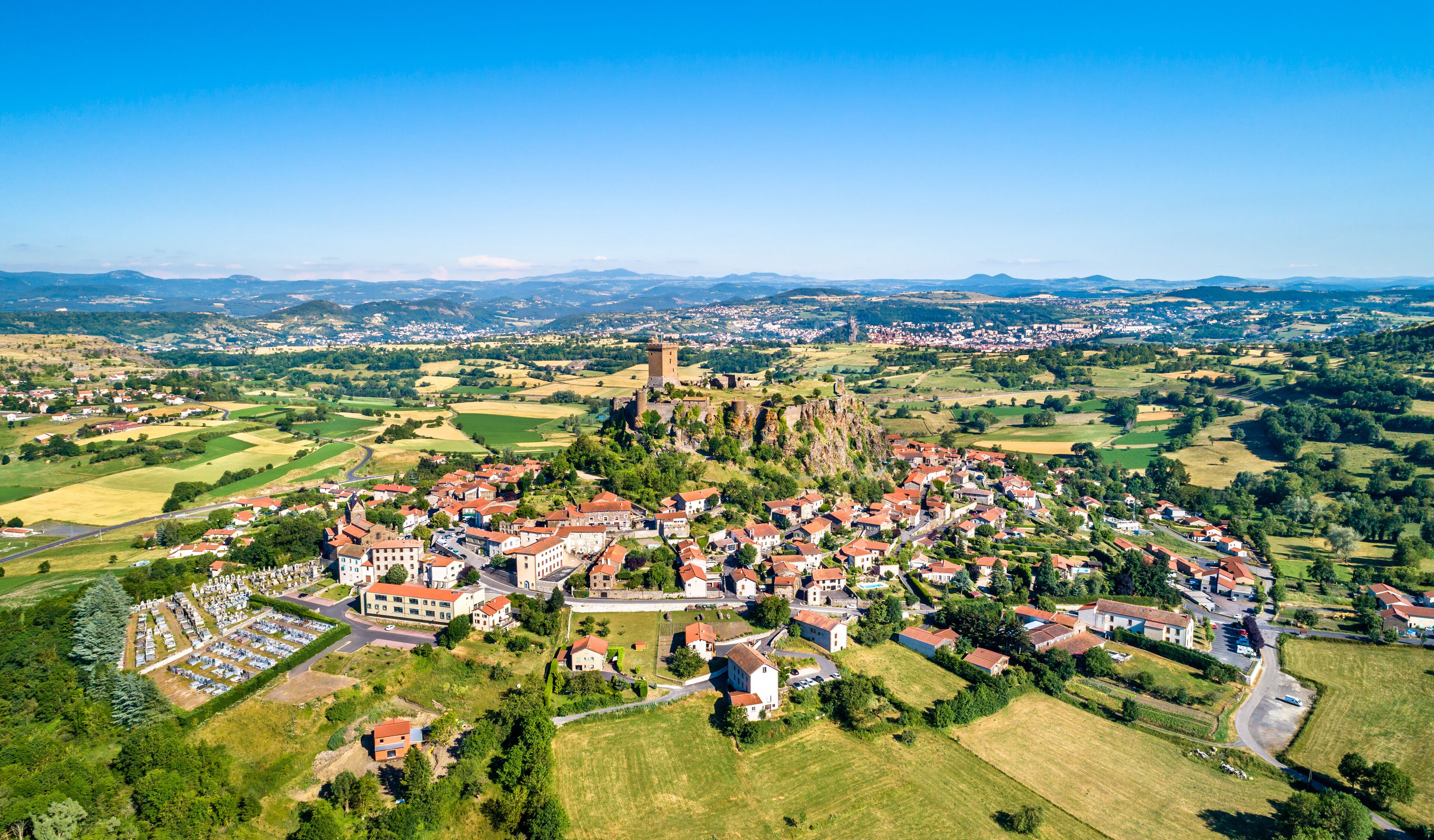 View of Polignac village with its fortress. Auvergne, France