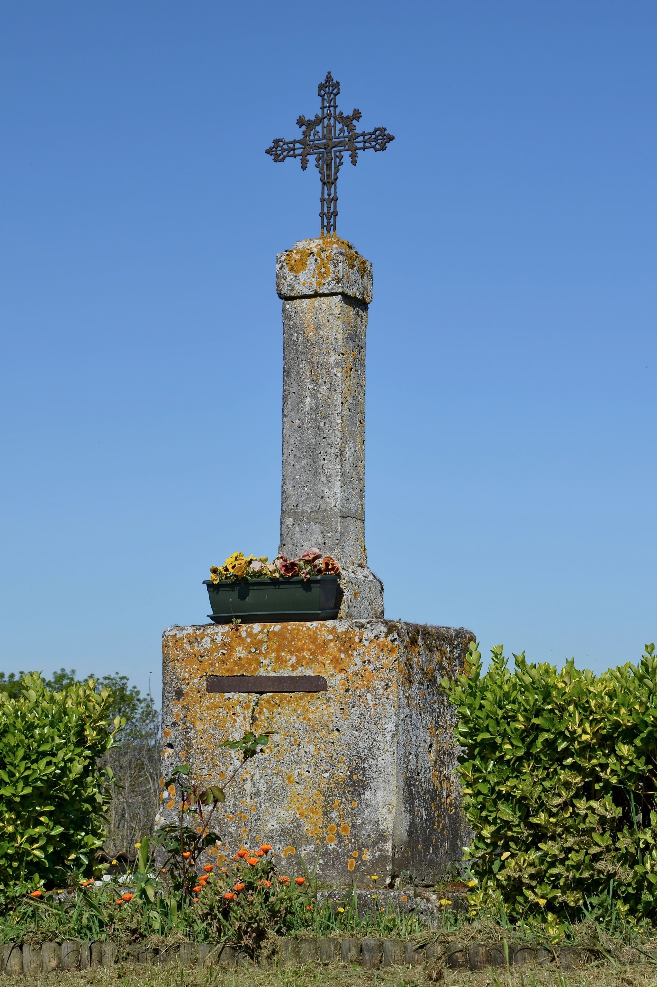 Wayside cross on road n° D 89, entrance of Bors, Charente, France.
