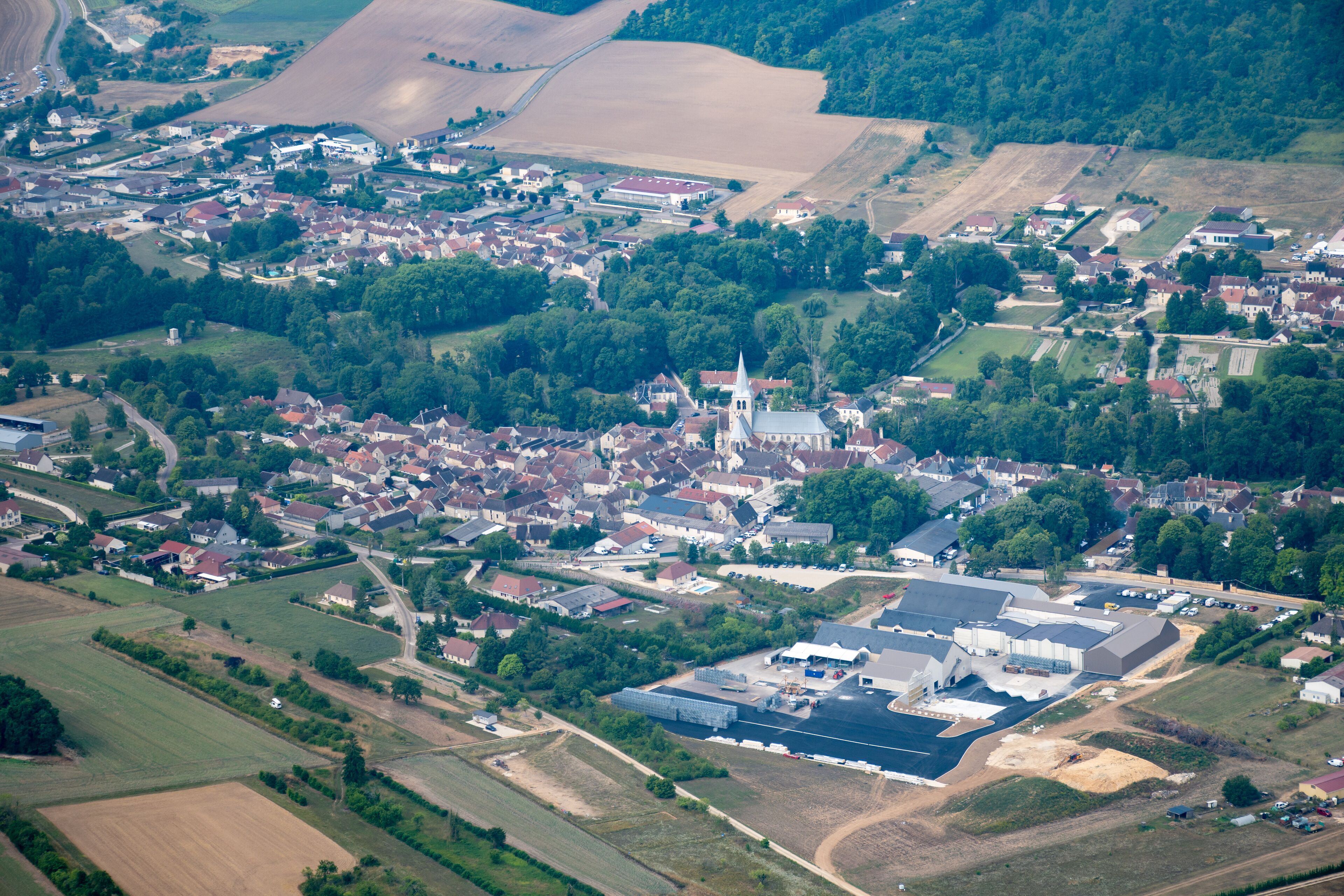 Champagne vineyards in the Cote des Bar area of the Aube department near Les Ryceys, Essoyes and Celles-sur-Ource, Champagne-Ardennes, France, Europe, as seen from little airplane