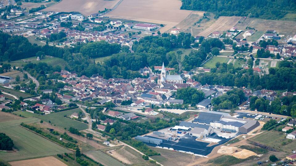 Champagne vineyards in the Cote des Bar area of the Aube department near Les Ryceys, Essoyes and Celles-sur-Ource, Champagne-Ardennes, France, Europe, as seen from little airplane