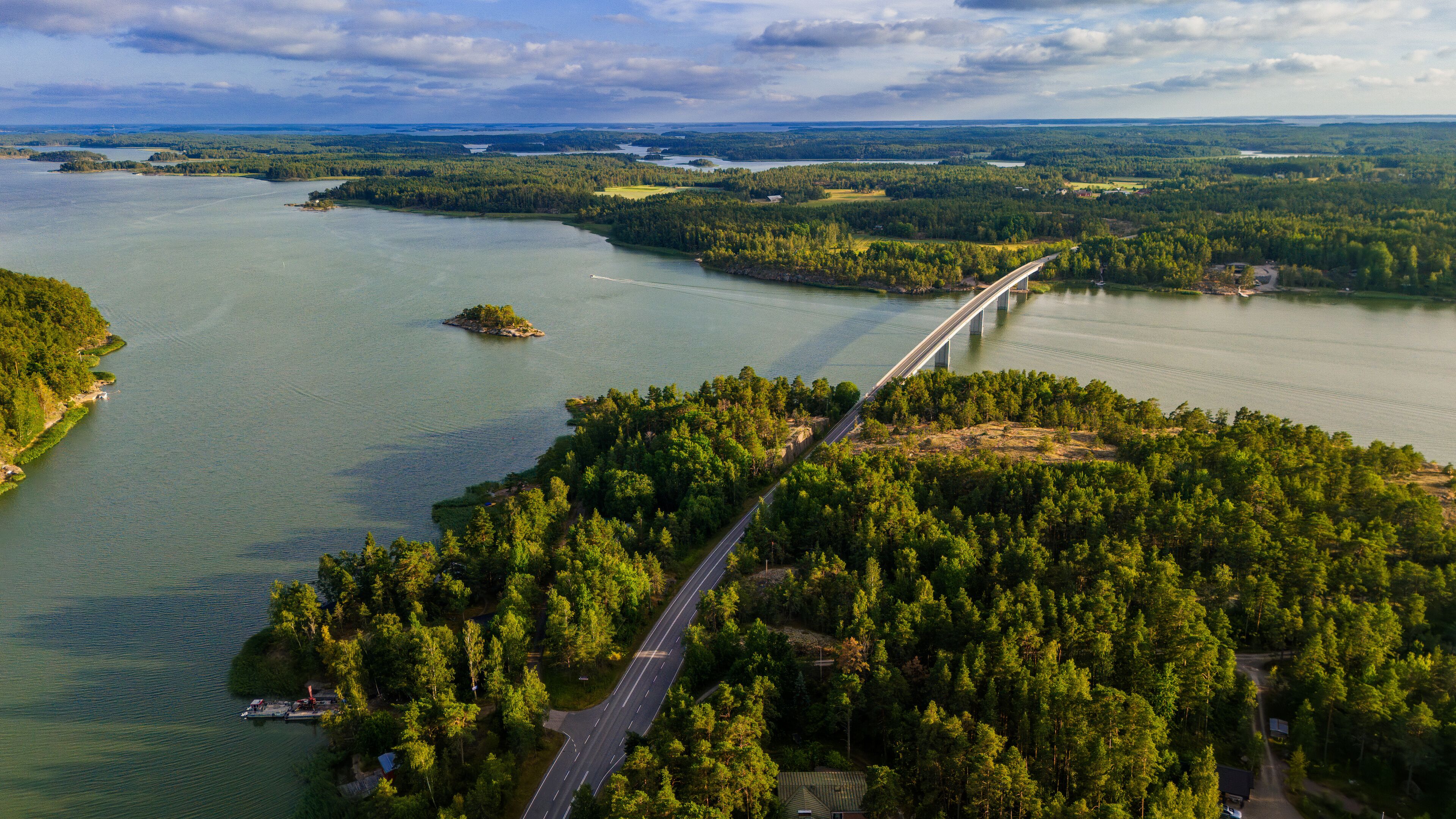 Drone View of the Sea and Bridge in Kustavi, Southern Finland