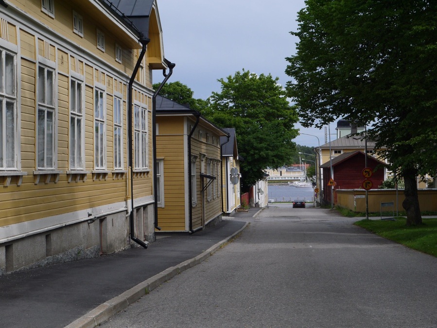 A beautiful old town by the sea. Old wooden houses and narrow streets.