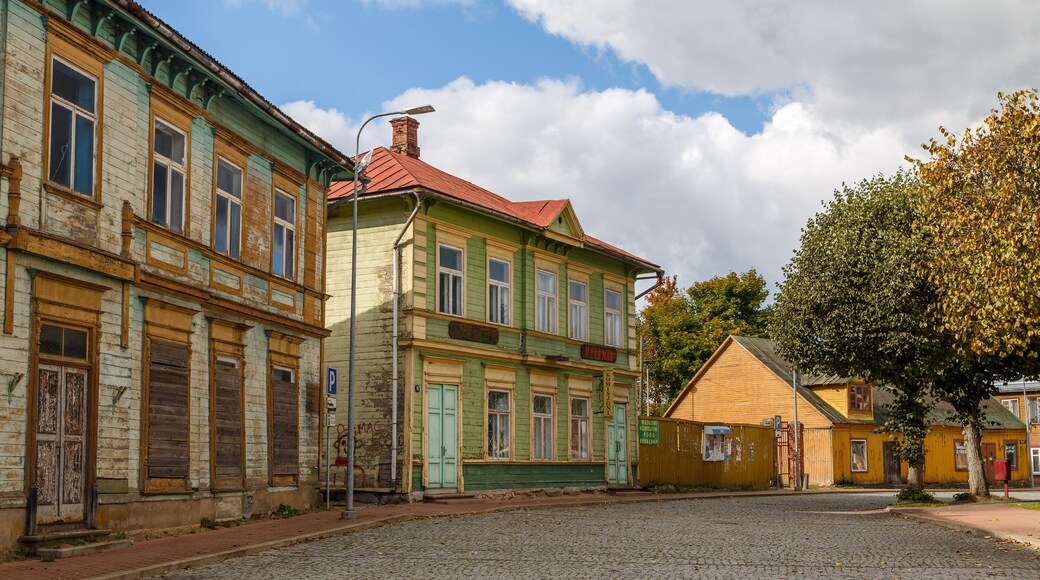 VALGA / ESTONIA - SEPTEMBER 2015: Traditional wooden buildings in the historic centre of Valga town, Estonia