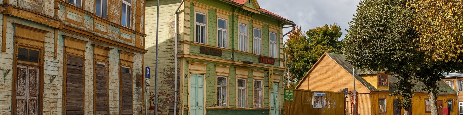 VALGA / ESTONIA - SEPTEMBER 2015: Traditional wooden buildings in the historic centre of Valga town, Estonia