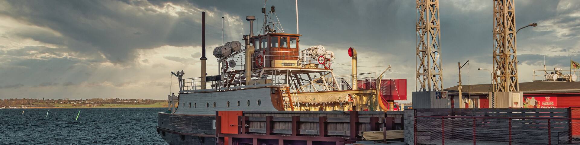 The small vintage ferry from Stubbekoebing to Bogoe island in Denmark