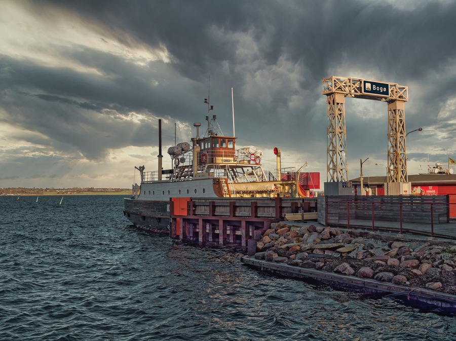 The small vintage ferry from Stubbekoebing to Bogoe island in Denmark