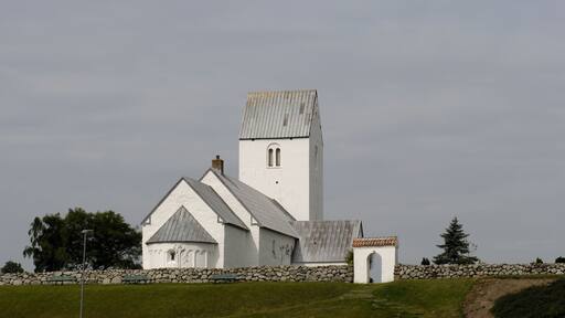 Typical white Danish church on island Fur in Jutland.