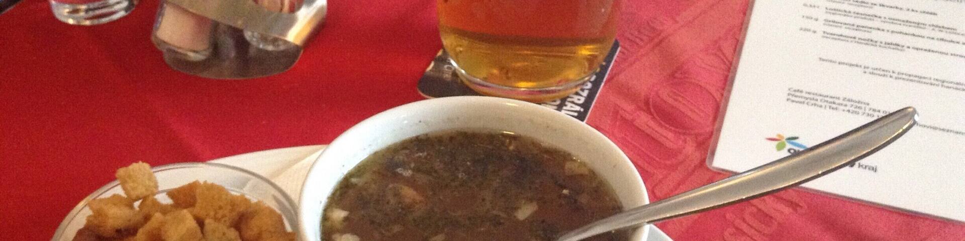 Garlic Soup from the Haná region (Hanácká česnečka).
Whilst cheese is often added to this dish, this region uses the locally produced Olomoucké tvarůžky - a low fat cheese with a strong flavour and distinctive smell.
You'll struggle to find this particular dish, and others using this cheese, in other parts of the the Czech Republic.