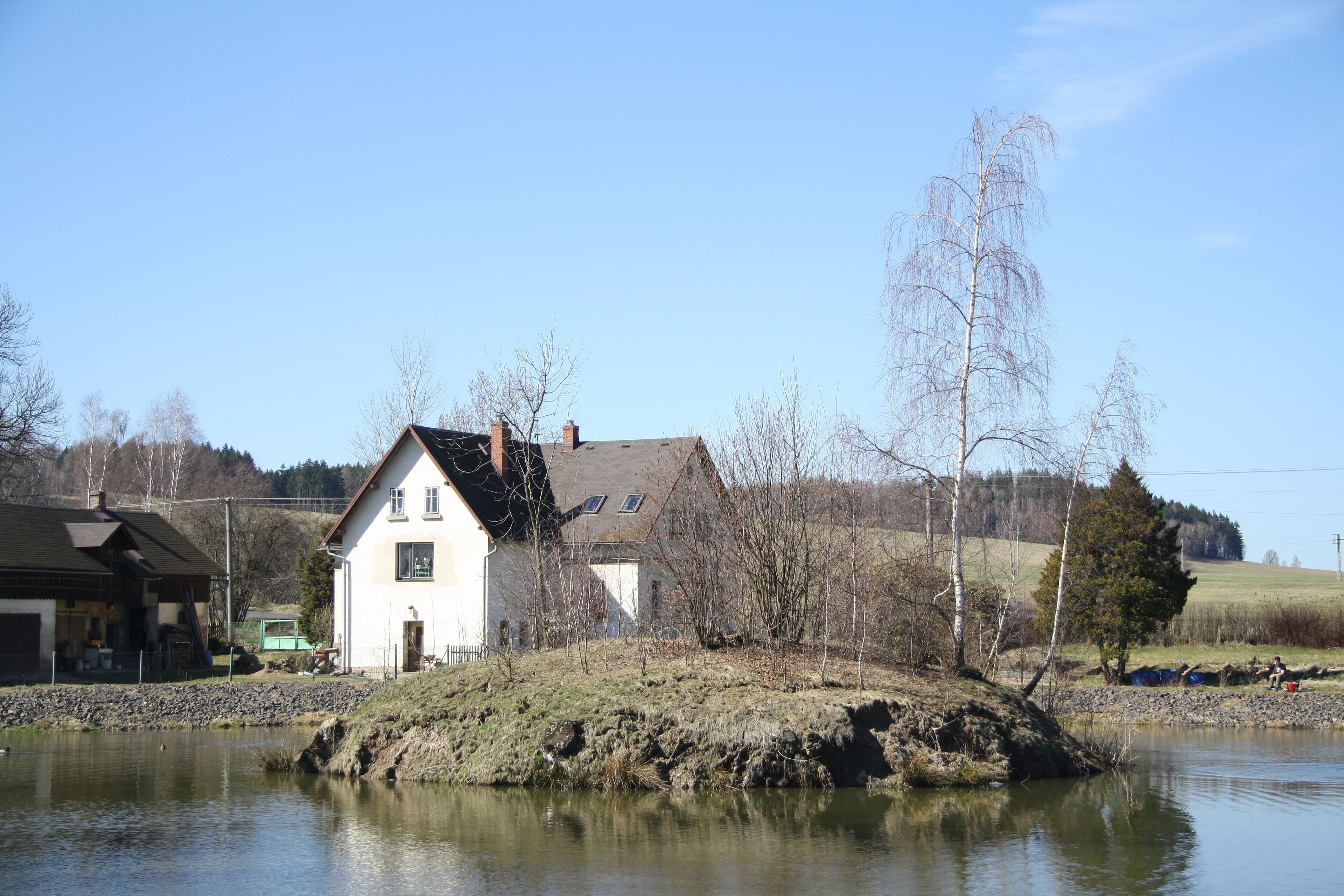 Island at Ostrovní rybník in Nový Jiříkov, Jiříkov, Děčín District.