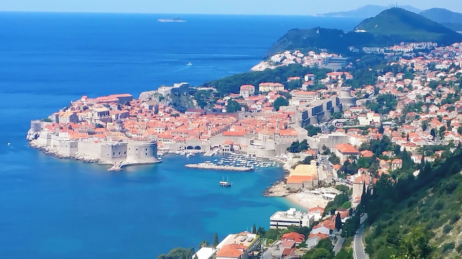 The amazing coastline of Dalmatia with a view of the Old Town Dubrovnik at a distance.
