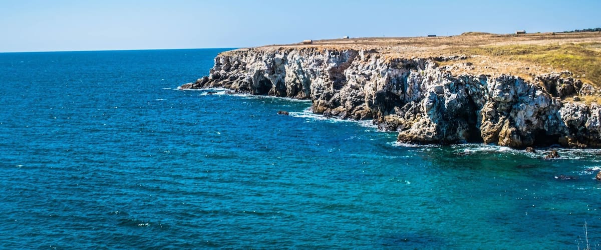 The north end of the Bulgarian Black Sea coast. The cliffs are great for diving and the water tends to be pretty warm.