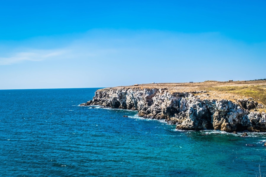 The north end of the Bulgarian Black Sea coast. The cliffs are great for diving and the water tends to be pretty warm.