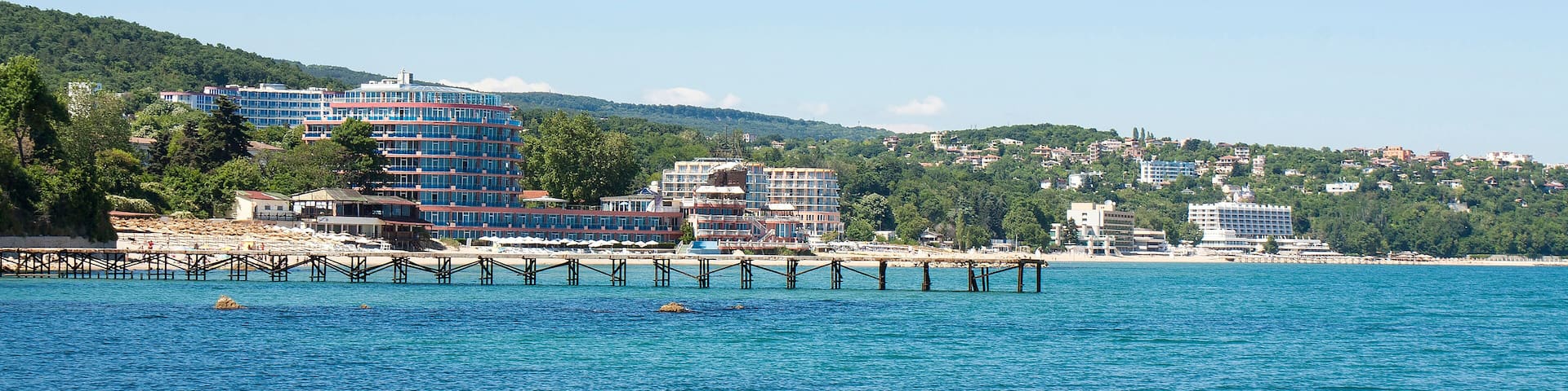 ST.ST. CONSTANTINE AND HELENA, BULGARIA - JUNE 01, 2015: sea coast with hotels and beaches.